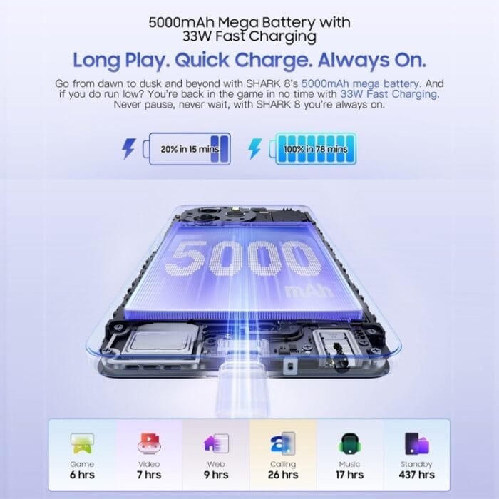 Blackview SHARK 8, Fingerprint Identification, 6.78 inch Android 13 MTK6789 Helio G99 Octa Core up to 2.2GHz, Network: 4G, OTG, 8GB+256GB - Image 6
